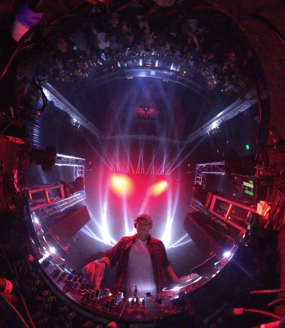 Fisheye view of the club ceiling mid-set